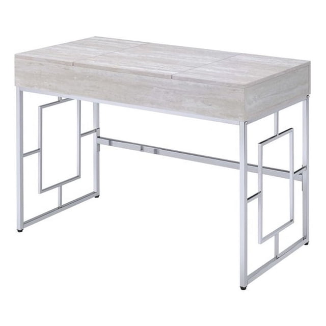 ACME Saffron Rectangular Wooden Top Vanity Desk in Chrome and White