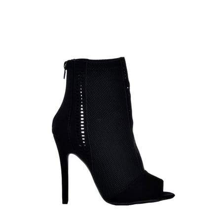 Cable Knit Booties - Qupid ARA262X KNITTED PEEP-TOE SOCK BOOTIES