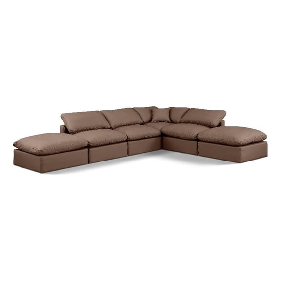 Meridian Furniture Indulge 135" Brown Vegan Leather U-Shaped Modular Sectional