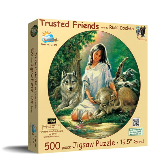 SUNSOUT INC - Trusted Friends - 500 pc Round Jigsaw Puzzle by Artist: Russ Docken - Finished Size 19.5" rd - MPN# 21841