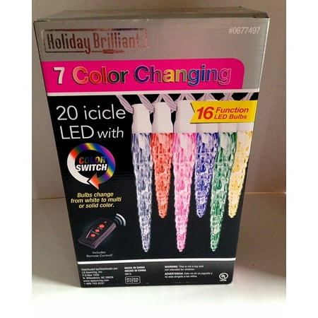 Holiday Brilliant 7 Color Changing LED 20 Icicle String Lights Remote Control - Walmart.com