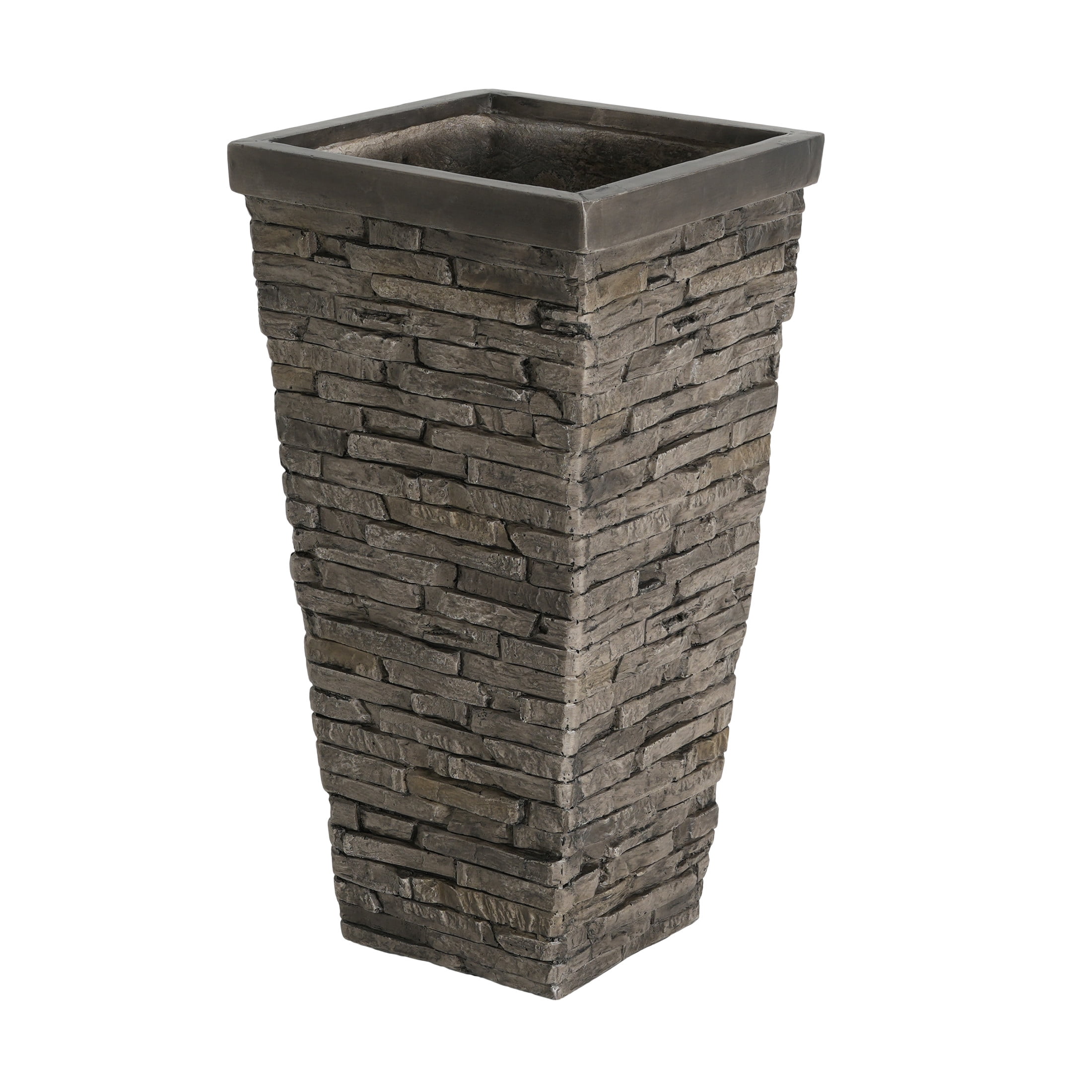 Christopher Knight Home 30" Tall MGO Indoor Outdoor Square Planter Pot with Stone-Effect, Gray