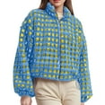 thumbnail image 5 of felwors Women Winter Sherpa Fleece Jacket Long Sleeve Zip Up Checkered Fuzzy Cropped Coats Warm Outwear with Pockets Blue, L, 5 of 5