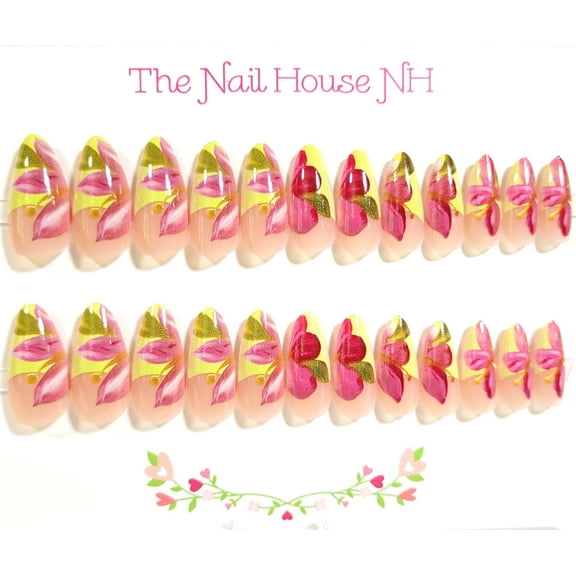 Vacation In Hawaii Glossy Almond Press On Nails - 24 Pieces - Artificial Nail Kit