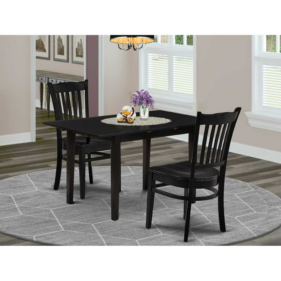 East West Furniture Norfolk 3-piece Dining Set with Slatted Back in Black