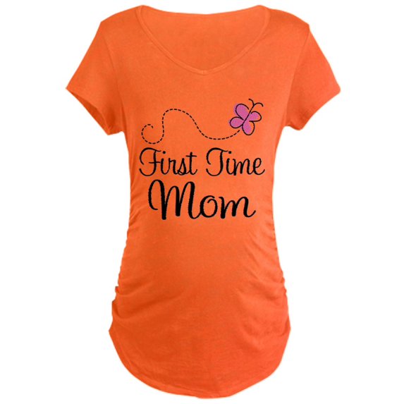 CafePress - First Time Mom Pink Butterfly - Maternity Dark T-Shirt