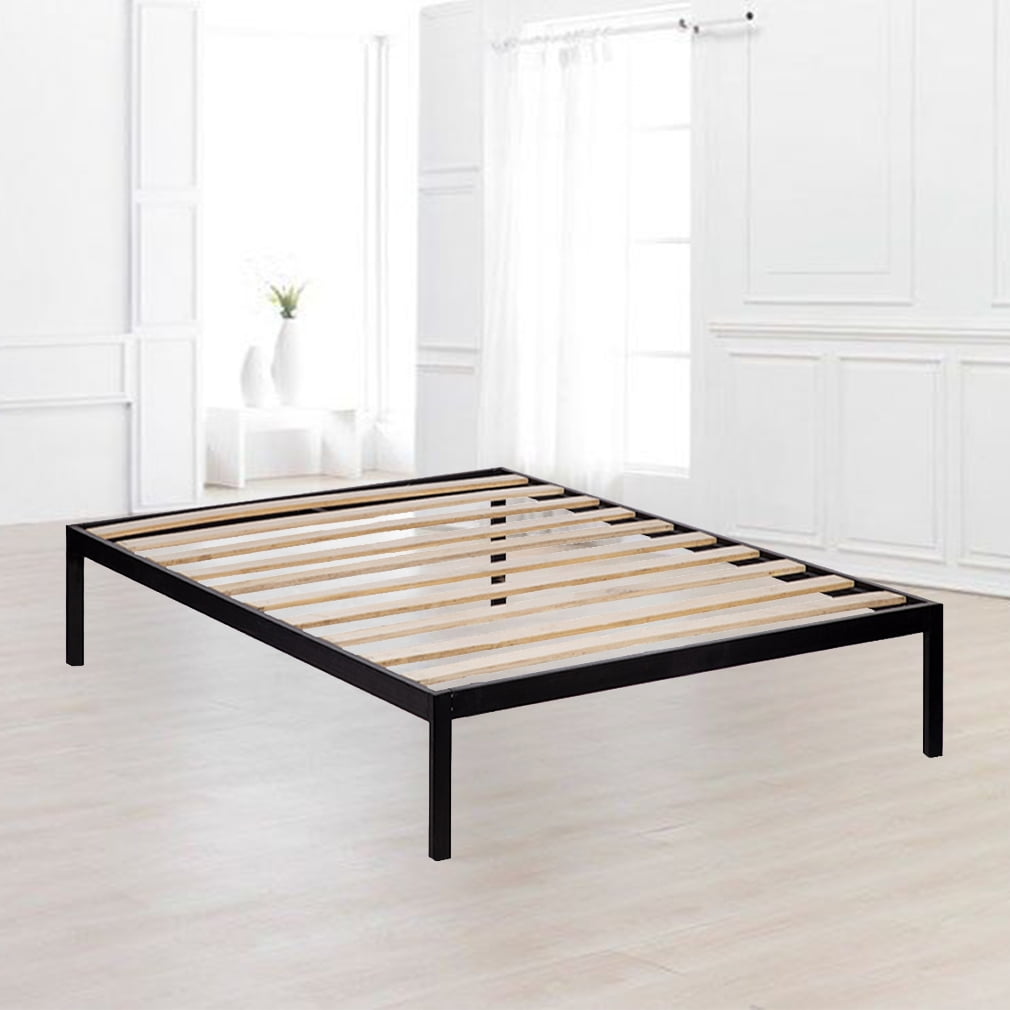 Bed Frame Wood Slats Metal Platform Bed Mattress Foundation Twin Size