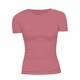 thumbnail image 3 of Women's Crewneck Slim Fitted T-Shirt Solid Color Basic Short Sleeve Crop Tops Summer Y2k Going Out Tees, 3 of 3