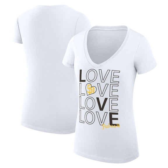 Women's G-III 4Her by Carl Banks White San Diego Padres Super-Slim Fit Lightweight Love Graphic Team V-Neck T-Shirt