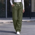 thumbnail image 5 of Kvture Women's Cargo Pants Casual Straight Wide Leg Work Pants Elastic Waisted Lightweight Loose Hiking Pant with Pockets, 5 of 8