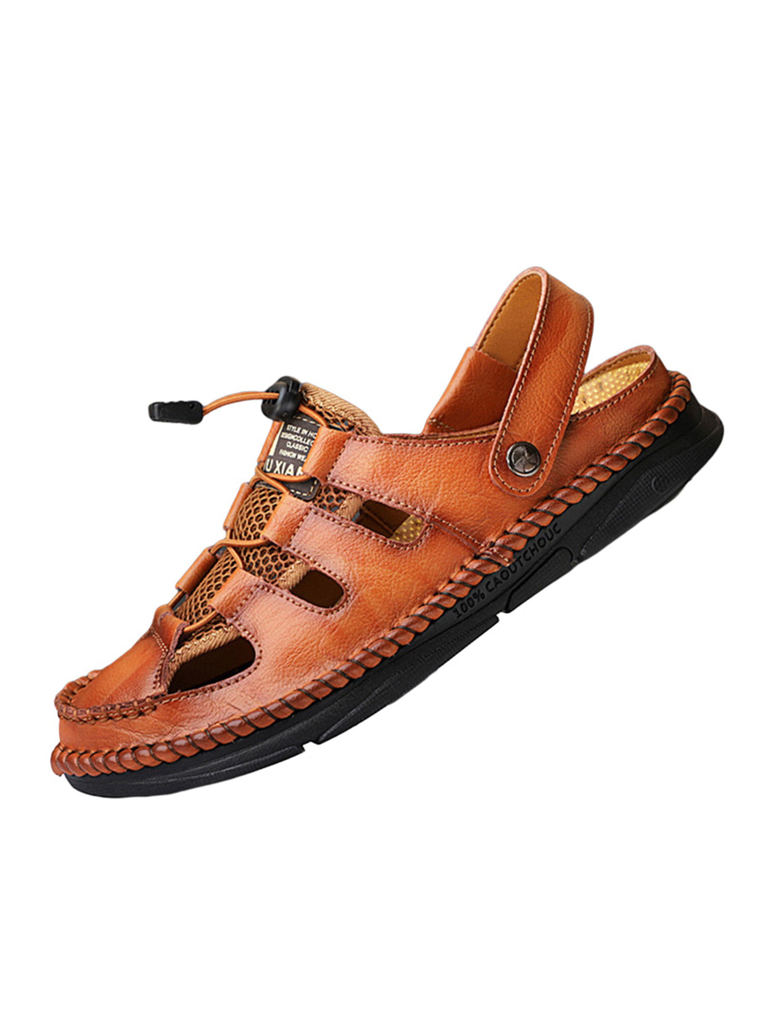 US Size 6-13 Men's Brown Leather Safety Closed Toe Outdoors Sandals Casual Shoes 
