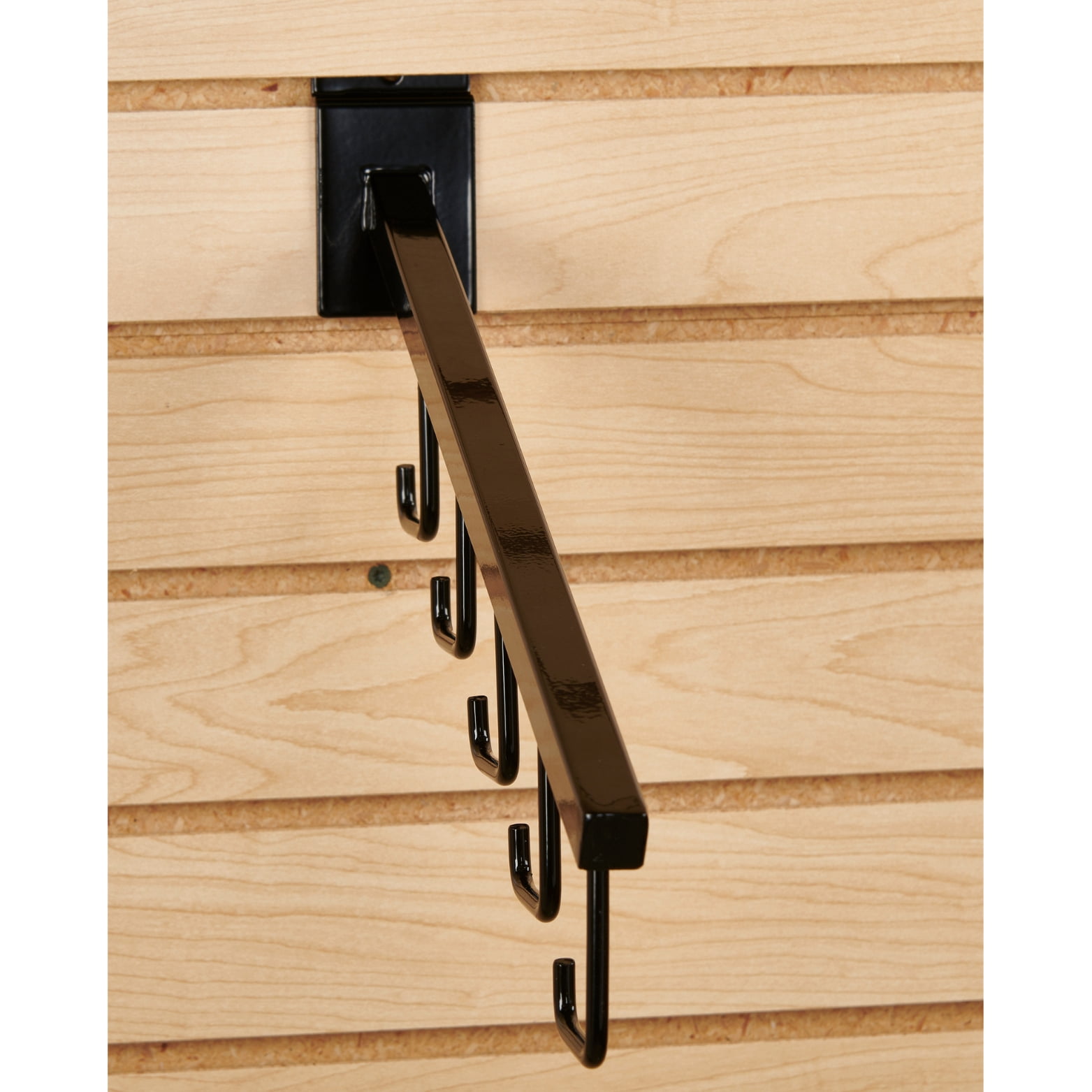 SSWBasics Black 5-J-Hook Waterfall for Slatwall - Pack of 10- Black Metal Waterfall Slatwall Hooks - Sturdy Retail Hooks for Slatwall - Durable Slatwall Hooks & Hangers for Retail Display