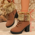 thumbnail image 6 of Wensltd Women's Ankle Boots Fashion Low Chunky Heels Booties Lace Up Velvet Shoes Brown, 6 of 9