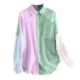 thumbnail image 2 of Women's Corduroy Color Block Boyfriend Shirts Oversized Loose Fit Button Down Blouse Tops with Pocket, 2 of 8