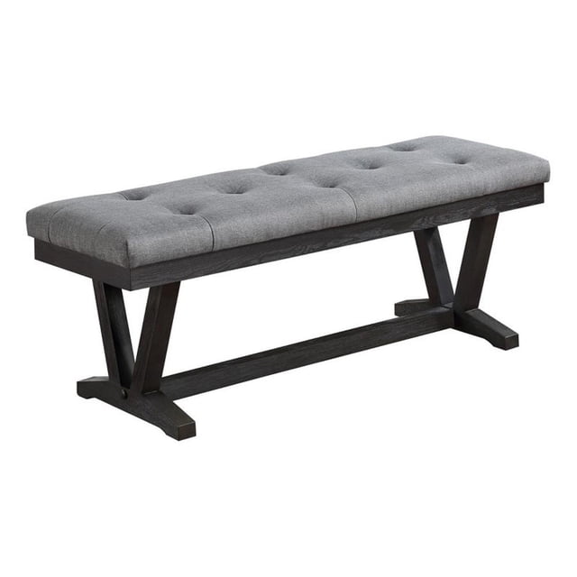 Weathered Gray Wood Dining Bench with Gray Fabric