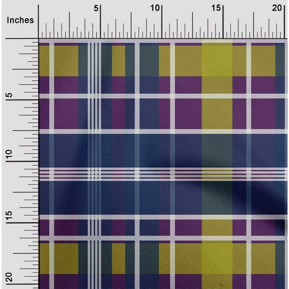 oneOone Silk Tabby Fabric Madras Check Print Fabric By Yard 42 Inch Wide