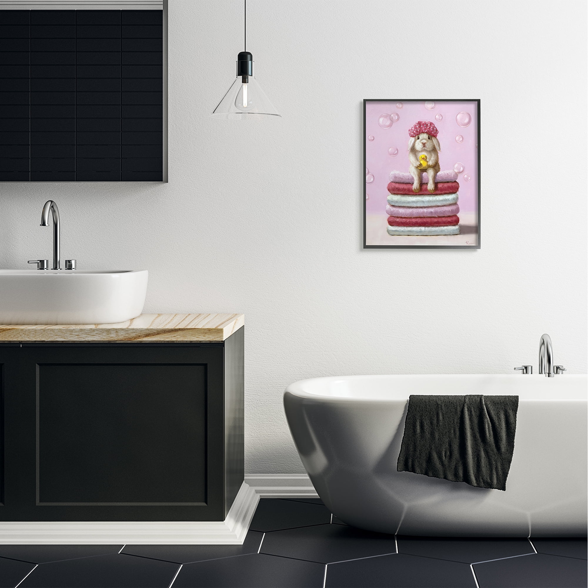 Stupell Industries Cute Baby Rabbit on Bath Towels Soap Bubbles,24 x 30,Designed by Lucia Heffernan