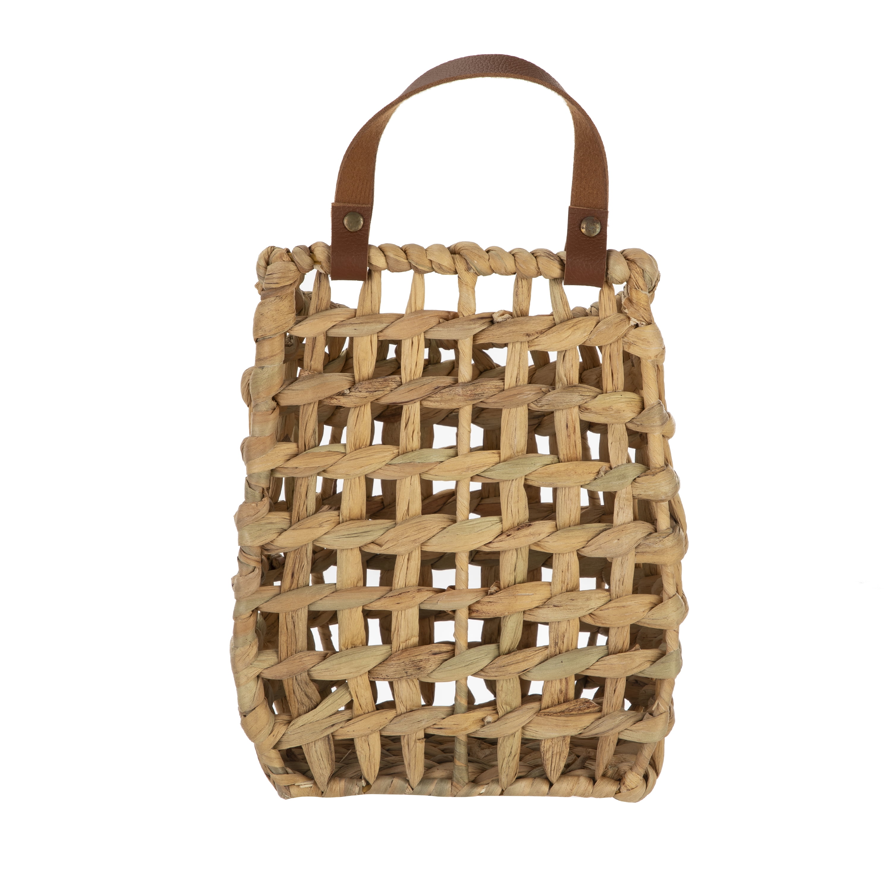 Homezone Natural Water Hyacinth Hanging Basket with Faux Leather Strap