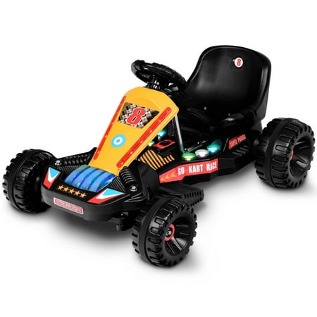 Mini Kart Car Goplus Electric Powered Go Kart Kids Ride On Car 4 Wheel Racer Buggy Toy Outdoor Black ()