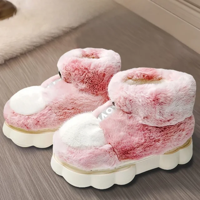 Zapatos cálidos de invierno para mujer 2024, pantuflas de algodón para interiores con forro de felpa, botas de nieve altas con plataforma para parejas, pantuflas de casa para hombre y mujer
