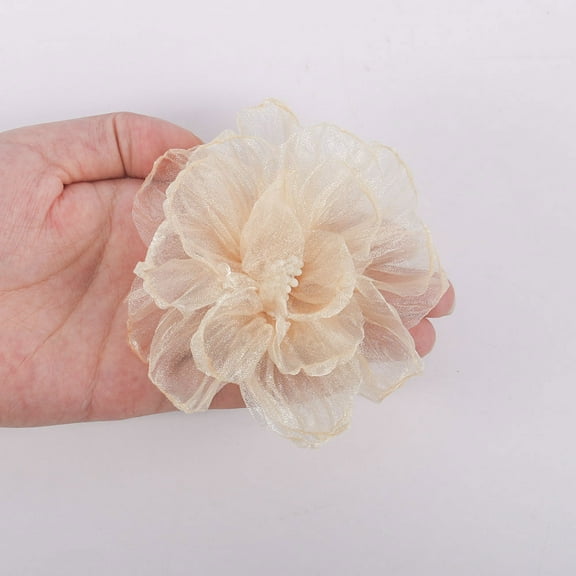 XmhyTop-A 10 Pcs Organza Ribbon Flowers,3.54" Transparent Yarn Flowers with Core for DIY Craft Appliques Cloth Hat Wedding Party Decoration-Yellow