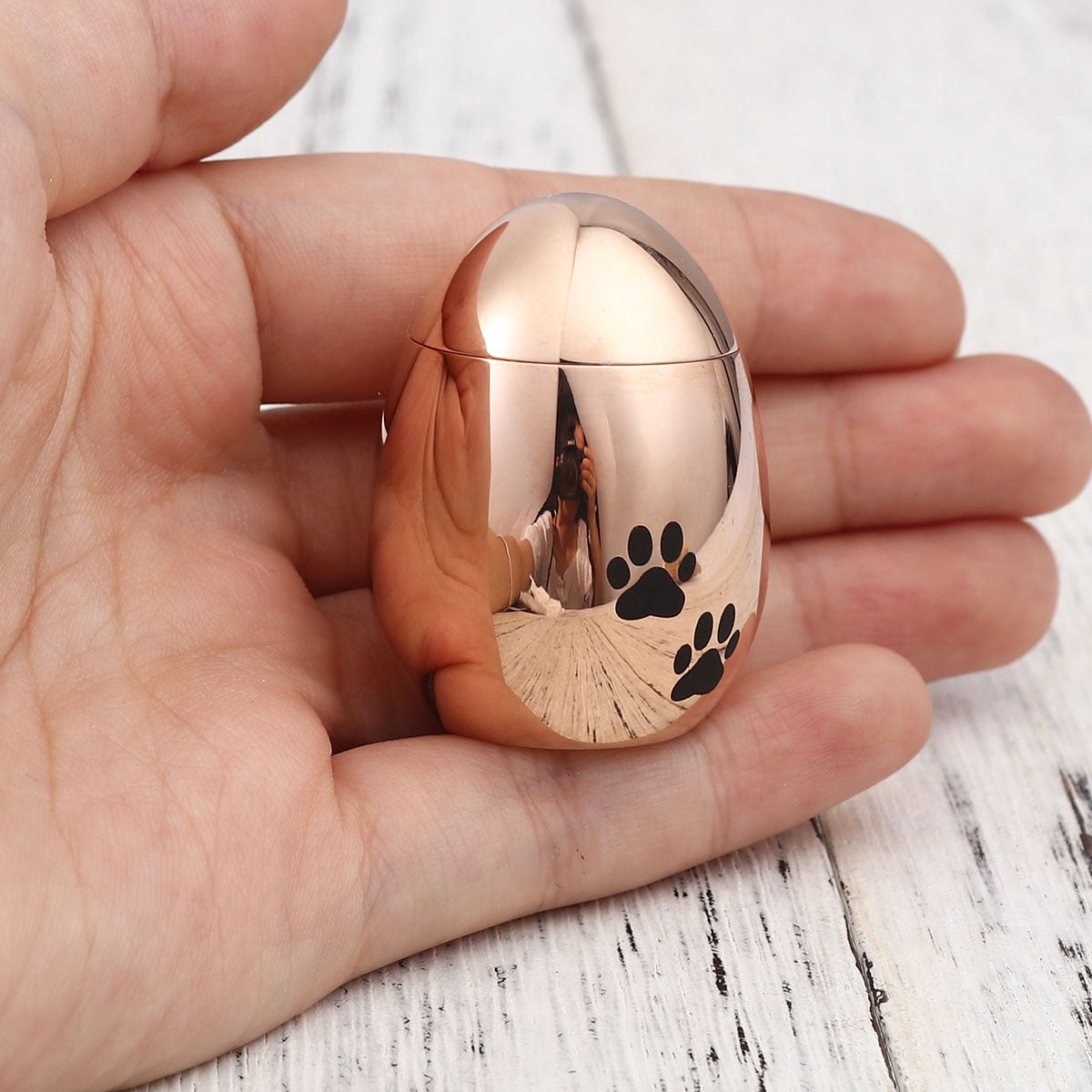 Waterproof Stainless Steel Small Rose Gold Pet Cremation Urn for Ashes Holder Handcrafted Paw Print Memorial Ash Container Keepsake with Free Gift Pouch