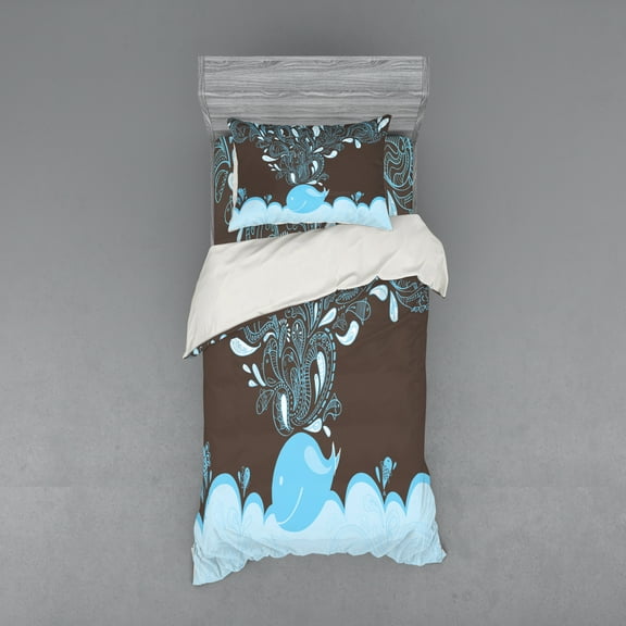 Ambesonne Cartoon Bedding Set 3 Pcs, Batik Sea Whale Tribal, Twin, Blue and Brown