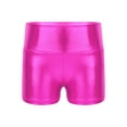 thumbnail image 6 of Yeahdor Kids Girls Gymnastics Dance Outfit Metallic Striped Leotard Sheer Mesh Patchwork Bodysuit with Metallic Shorts Hot Pink 14, 6 of 7