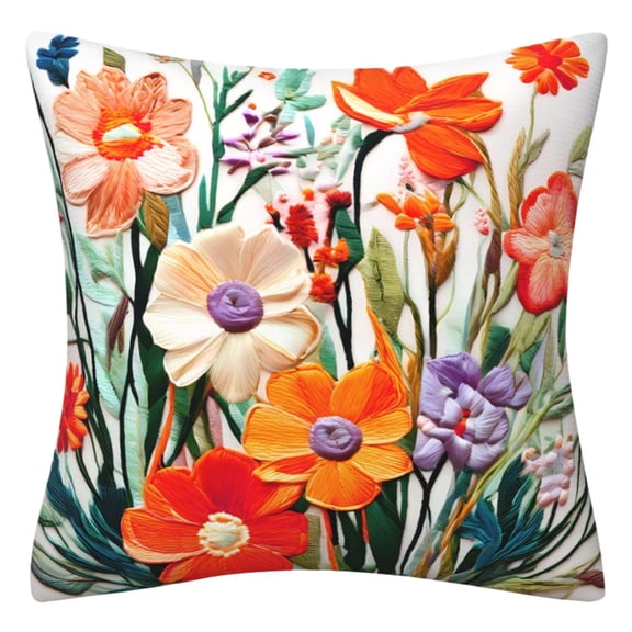 45X45 Inch Embroidered 3D Floral Pillowcase, Spring Summer Decorative Throw Pillow Cover, Soft Comfortable Home Decor For Bedroom Living Room Sofa Car (1 Piece, No Insert)