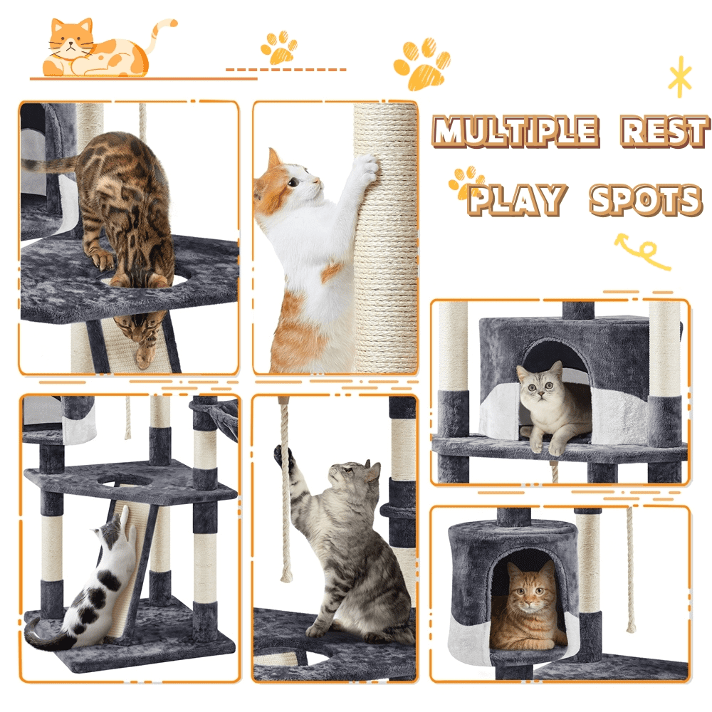 Renwick 79" Multilevel Cat Tree Tower with Scratching Posts, Dark Gray/Beige