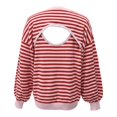 thumbnail image 6 of Sweaters Women Stripe Open Back Contrast Color Loose Long Sleeve Tops Fall Winter Knit Blouse Daily Wear, 6 of 6