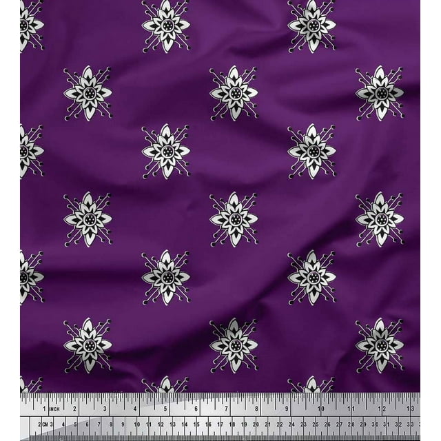 Soimoi Polyester Crepe Fabric Floral Block Print Sewing Fabric Yard 52 Inch Wide