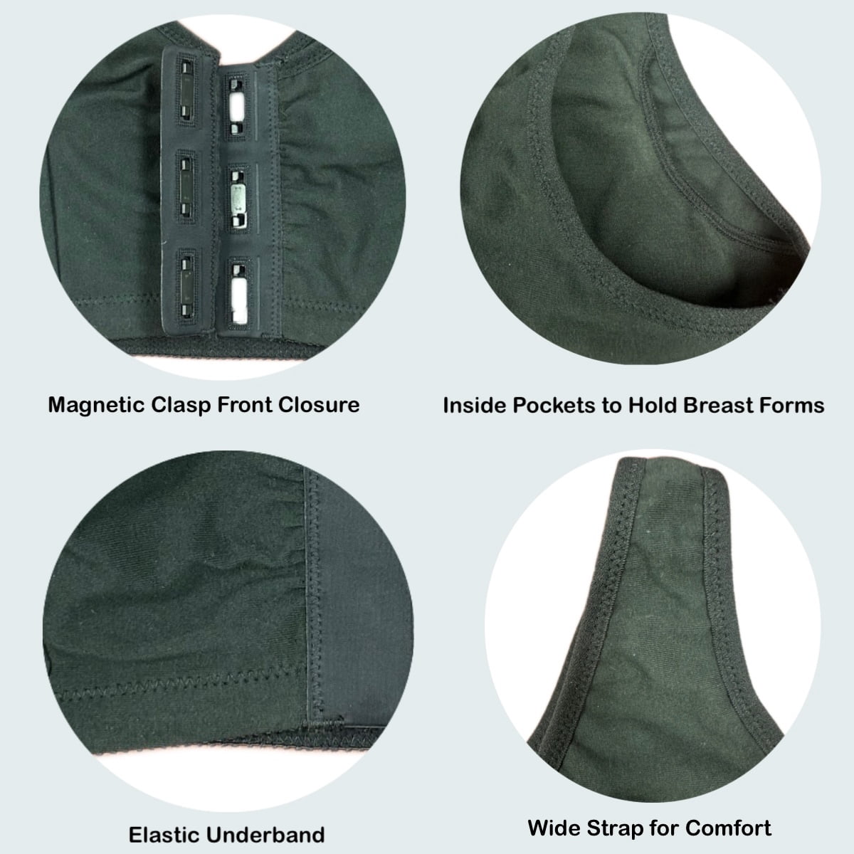 Magnetic Front Closure Pocketed Adaptive Bra - Easy On Front Closure Mastectomy Bra