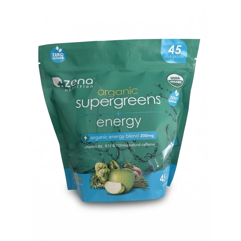 Zena Nutrition Organic Super Greens + Plus Energy, 45 Packets