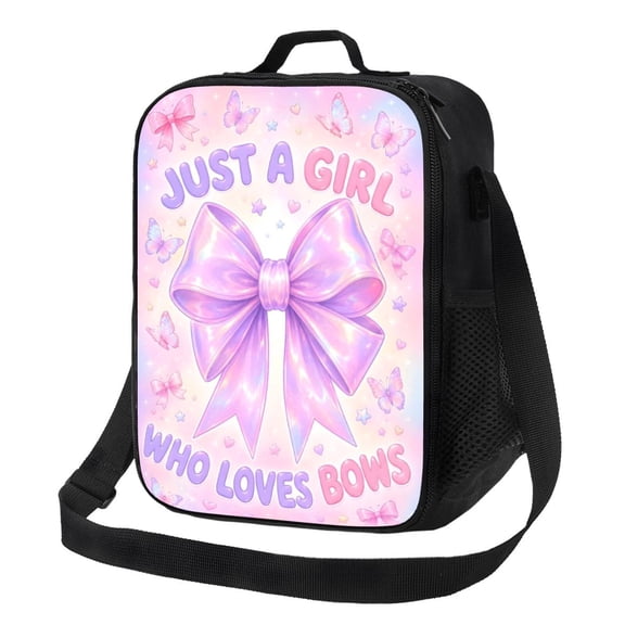 Pastel Bow Lunch Bag Insulated Thermal Lunch Box with Shoulder Strap & Handle for Women and Men