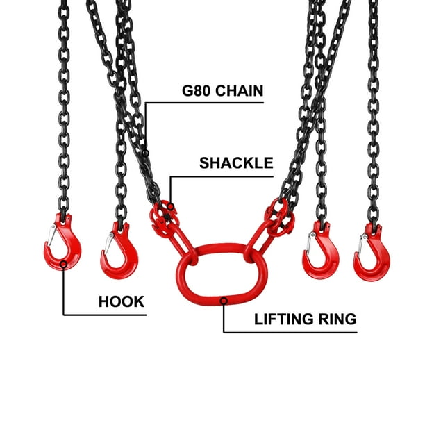 VEVOR 13FT Chain Sling 5/16 Inch X 13 FT Engine Lift Chain G80 Alloy Steel  Engine Chain Hoist Lifts 5 Ton with 4 Leg Grab Hooks and Adjuster Used in  Mining, Machinery