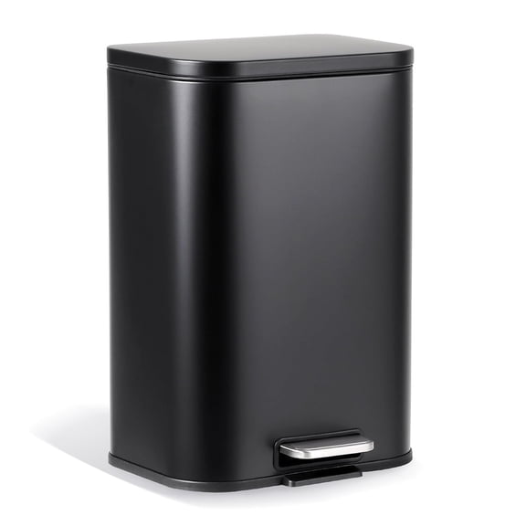 3.2 Gallon Trash Can for Kitchen, Stainless Steel Step Trash Can with Soft-Close Lid & Removable Inner Bucket, Rectangular Garbage Can for Office Bathroom Living Room, Black