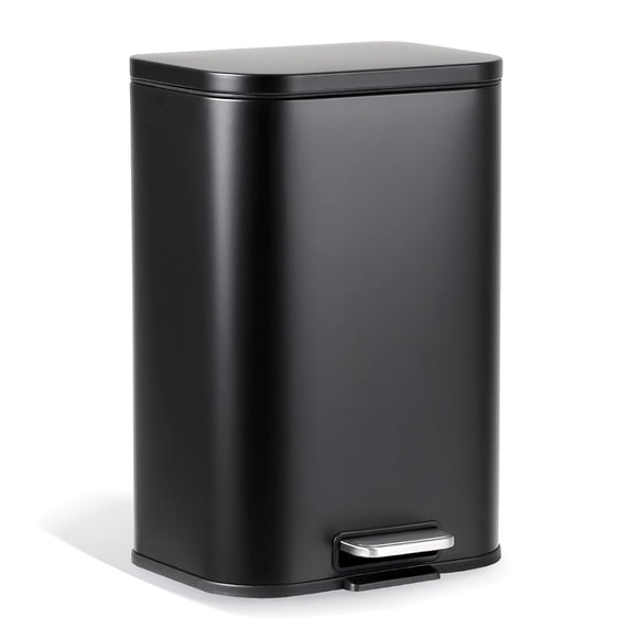 3.2 Gallon Trash Can for Kitchen, Stainless Steel Step Trash Can with Soft-Close Lid & Removable Inner Bucket, Rectangular Garbage Can for Office Bathroom Living Room, Black