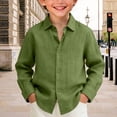 thumbnail image 2 of Blekii Boys Long Sleeve Button down Shirt Casual Collar Cotton Linen Solid Top, Green, 120, 2 of 4