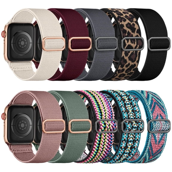 Pulseras de reloj Maledan de nailon elástico Solo Loop, paquete de 10 unidades, 38-42 mm