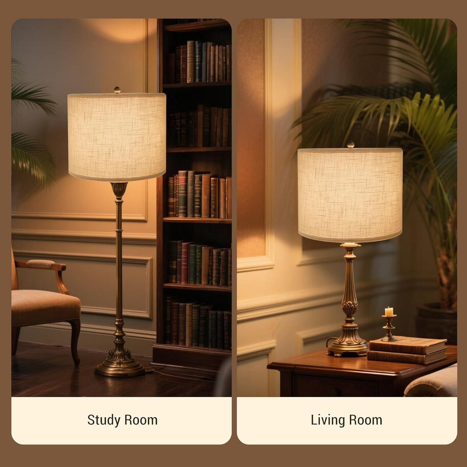 Drum Lamp Shades Set of 2, White Large Lampshades 15" Top X 15" Bottom X 12" Height, Large Lampshades Spider Fitter, Natural Linen Lamp Shade, Easy Assembly Required with 2 Lampshade Holders