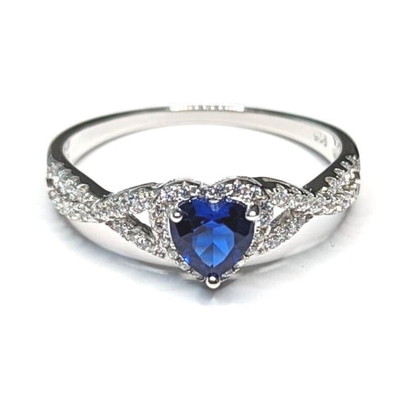3Ct Lab Created Sapphire & Diamond Heart Cut Ring in 14K White Gold