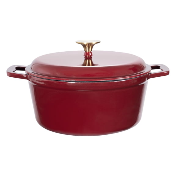 Mainstays 4.75QT Enameled Cast Iron Saucepan, Merlot, Non-Stick, Easy to Clean
