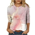 thumbnail image 2 of Chemisiers pour Femmes T-shirt Imprimé de Mode pour Femmes Blouse à Manches 3/4 Col Rond Hauts Décontractés Chemisiers pour Femmes Grande Taille en Liquidation, 2 of 4