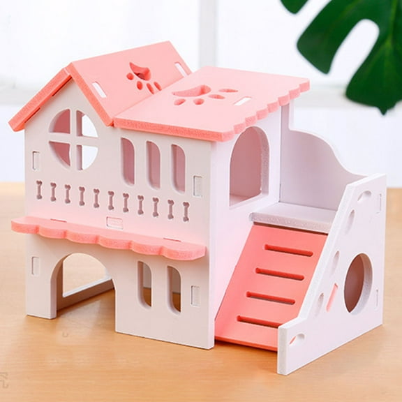 YSNOOWE 1Set Pink Double-Storey Hamster House Toy for Small Animal Indoor Play and Care