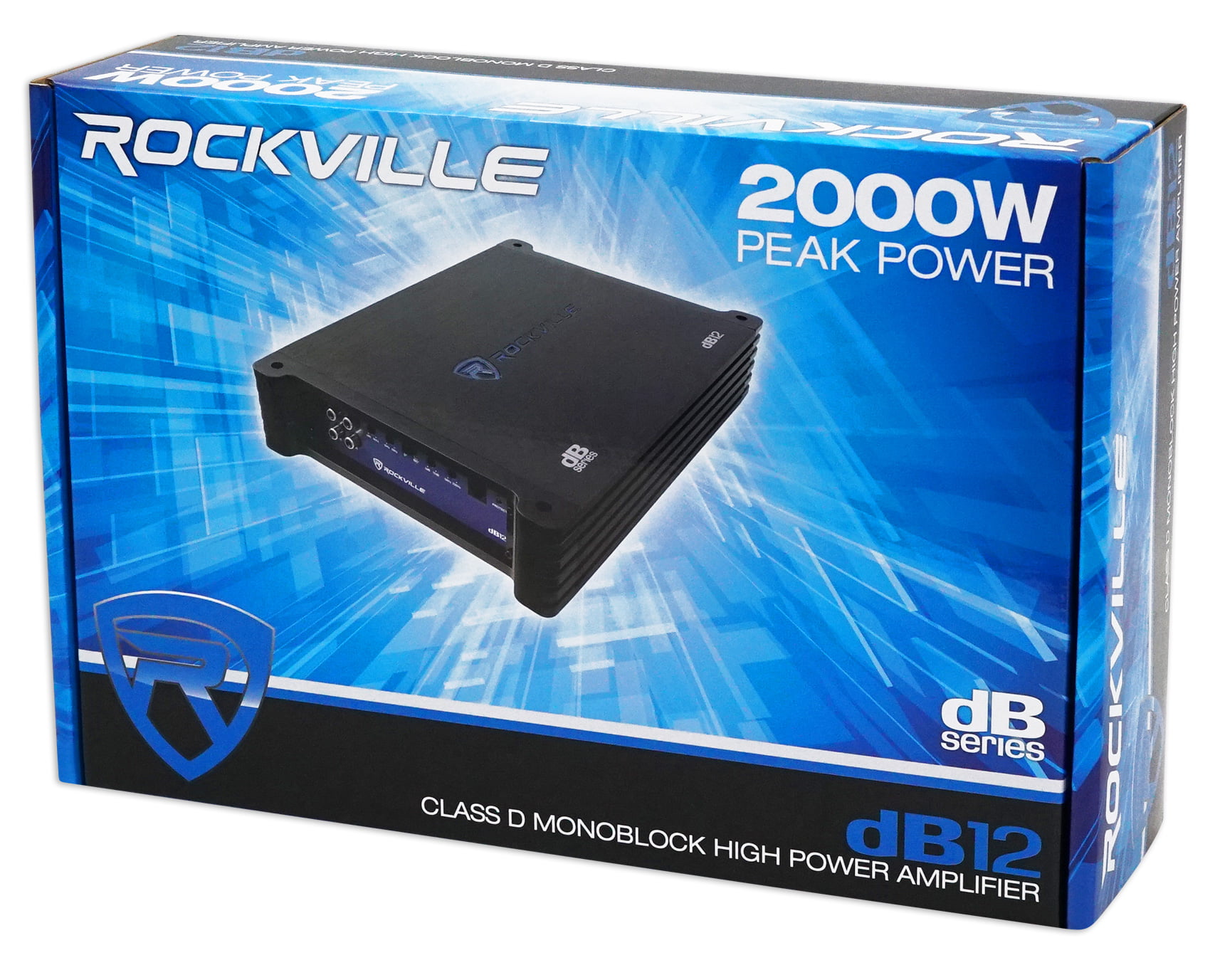 Rockville dB12 2000 Watt/1000w RMS Mono Car Amplifier+Memphis Audio Amp Kit 