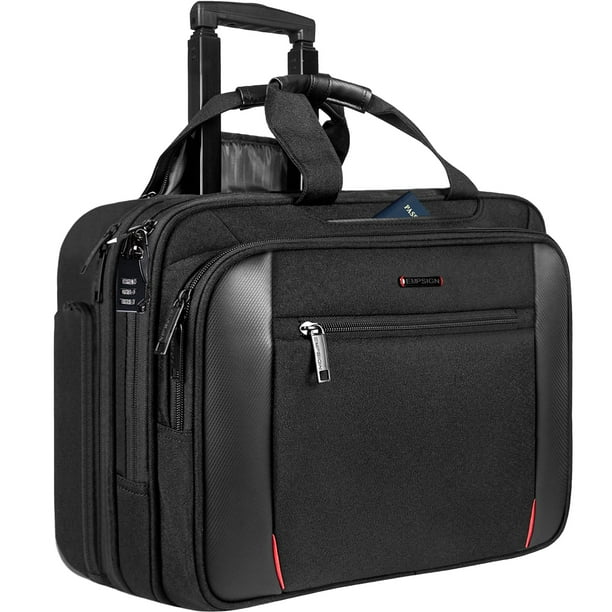 EMPSIGN Maletín con ruedas para ordenador portátil, bolso para ordenador de 17,3 pulgadas con ruedas, bolso de viaje repelente al agua con bolsillo de bloqueo RFID, bolsas de trabajo con ruedas para m