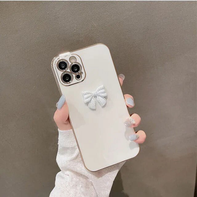 Luxury Diamond Bow Plating Phone Case on For apple iphone 14 13 pro max 12pro 11 6 7 8plus X XS Max XR Soft Silicone back Cover ZR