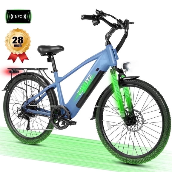 ESKUTE C200 70-Mile Electric Bike for Adults with 840Wh Removable Battery, 1300W Peak Power Ebike, Up to 28MPH Speed, 26" Tires, 7-Speed Adjustable Stem Step-Over E-Bicycle,Blue, UL2849