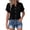 #478-Black, variant on Women's Casual Solid Color Cotton Linen Blend Short Sleeve Button Down Shirt Turndown Collar Side Split Pocket Top for Summer Daily Wear